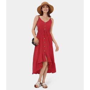 Halara Ribbon Red Adjustable strap high low midi Dress